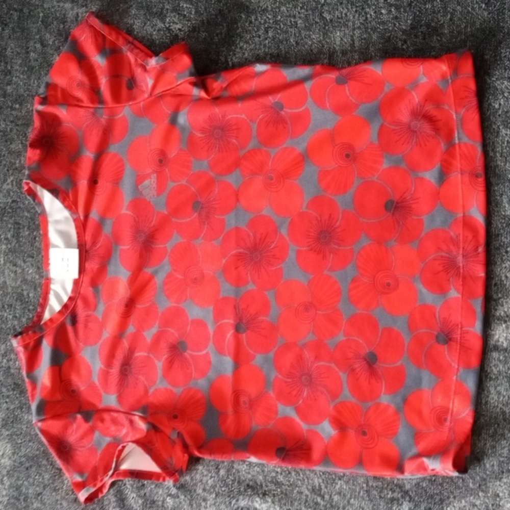 Y2K Adidas floral print top gray and red